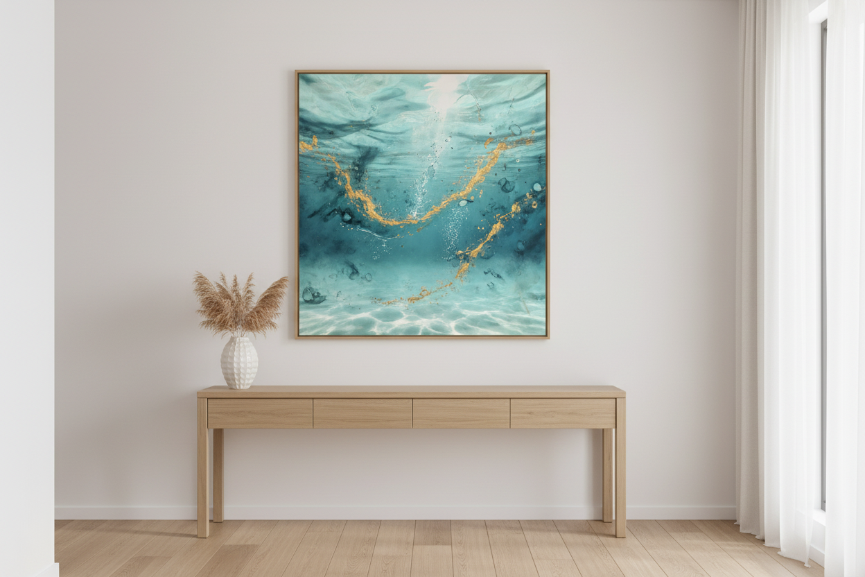 Liquidity fine art print — Parker Point Rottnest Island — Canvas Stretched in coastal hallway